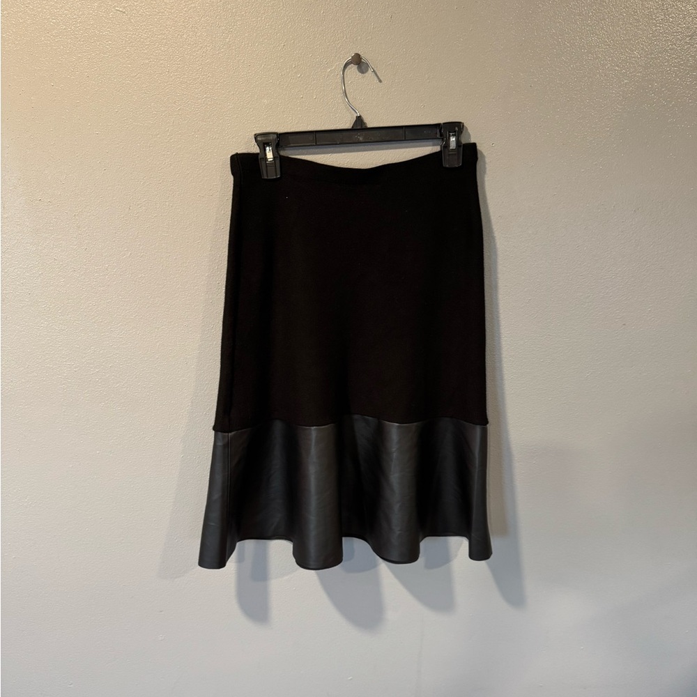 Sioni Black A-Line Skirt with Faux Leather Hem - Picture 2 of 5